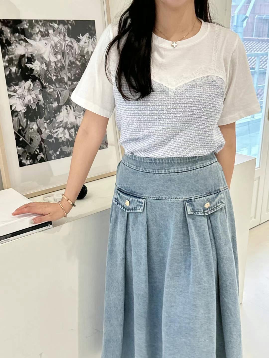 假兩件Lace小香風T
