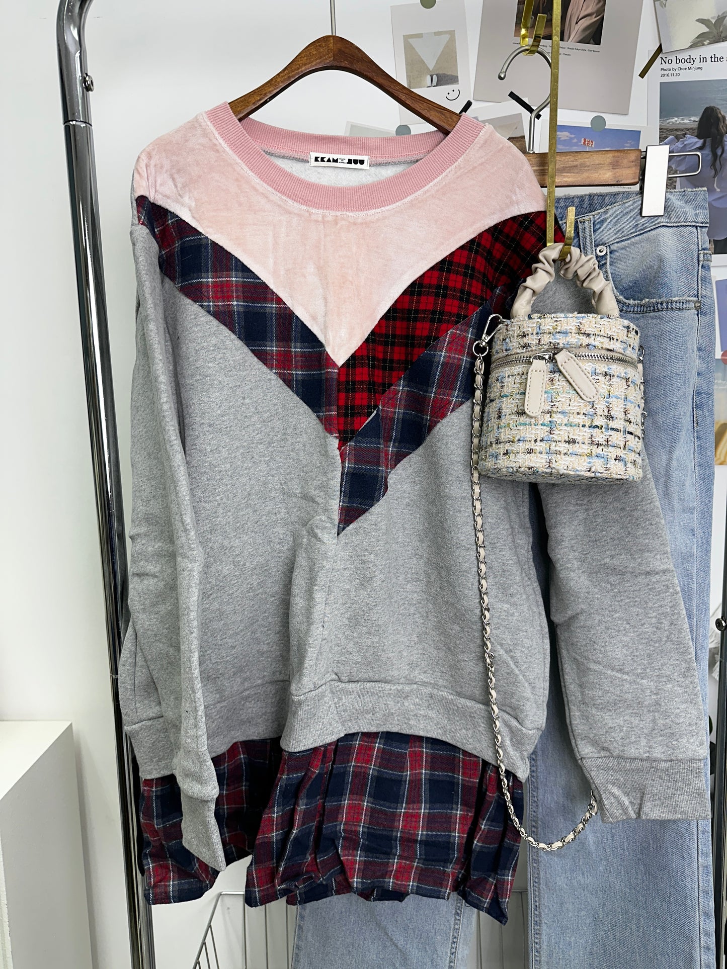 On Sale💜拼色格仔長衛衣