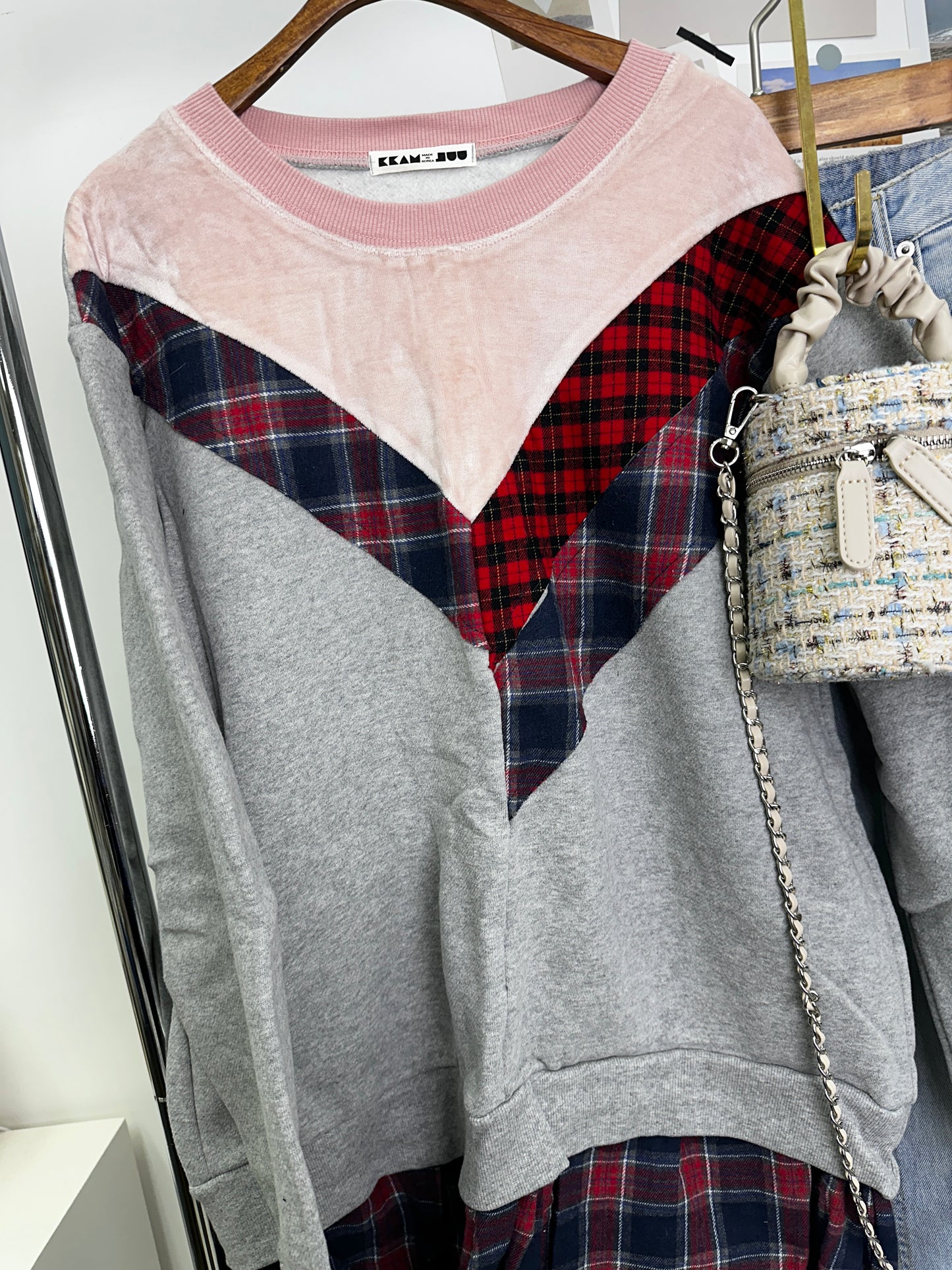 On Sale💜拼色格仔長衛衣