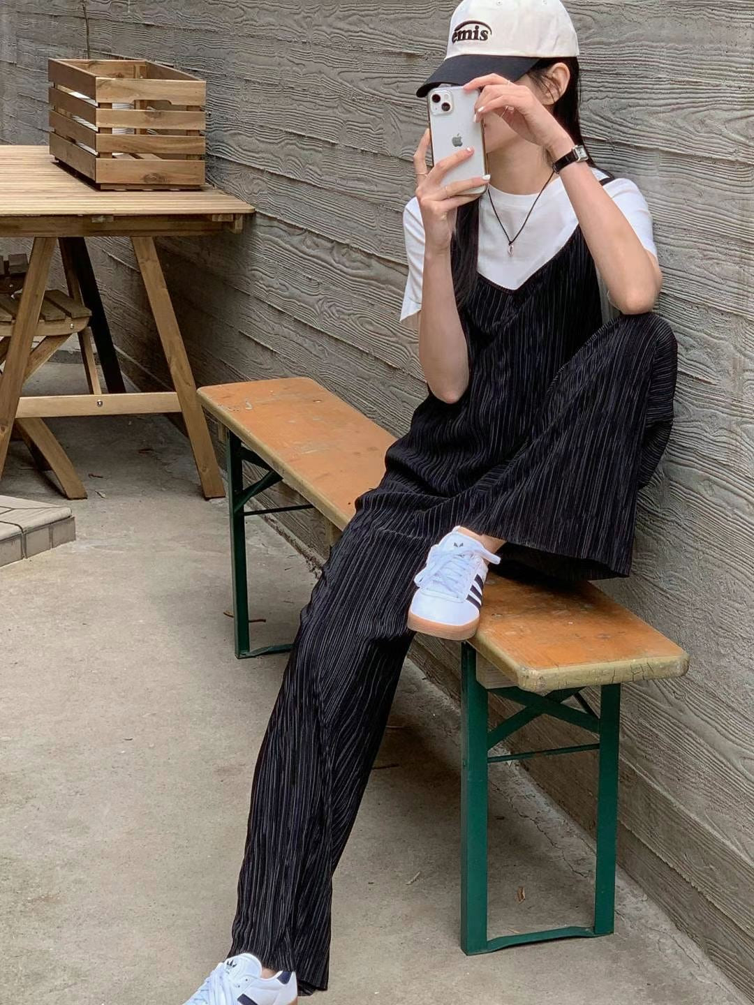 百摺冰爽連身褲(褲腳太長可剪短)