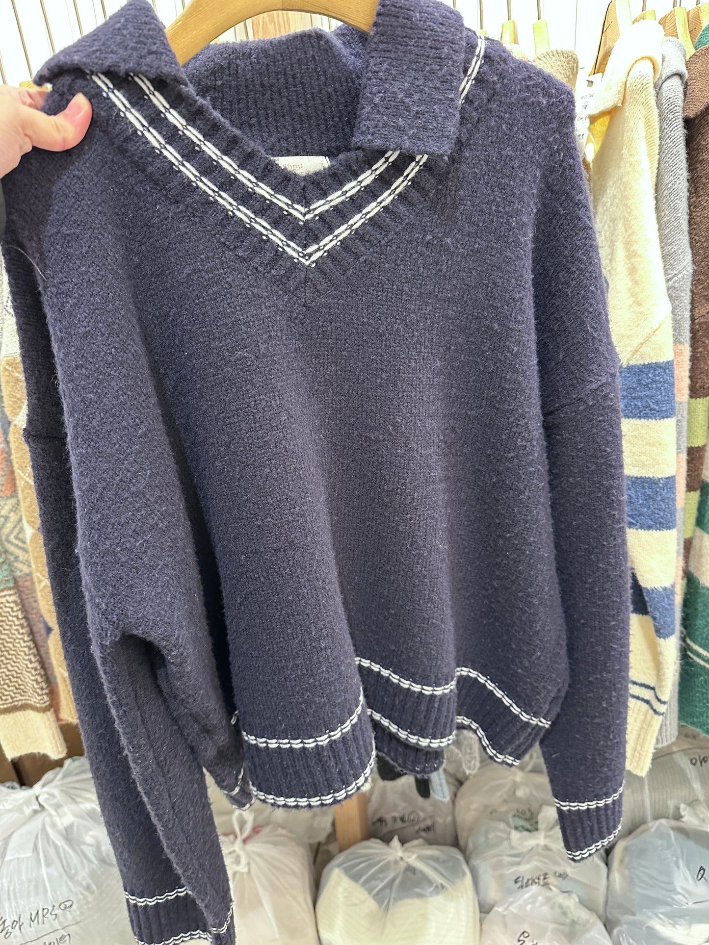On Sale💜深藍反領車線針織衫
