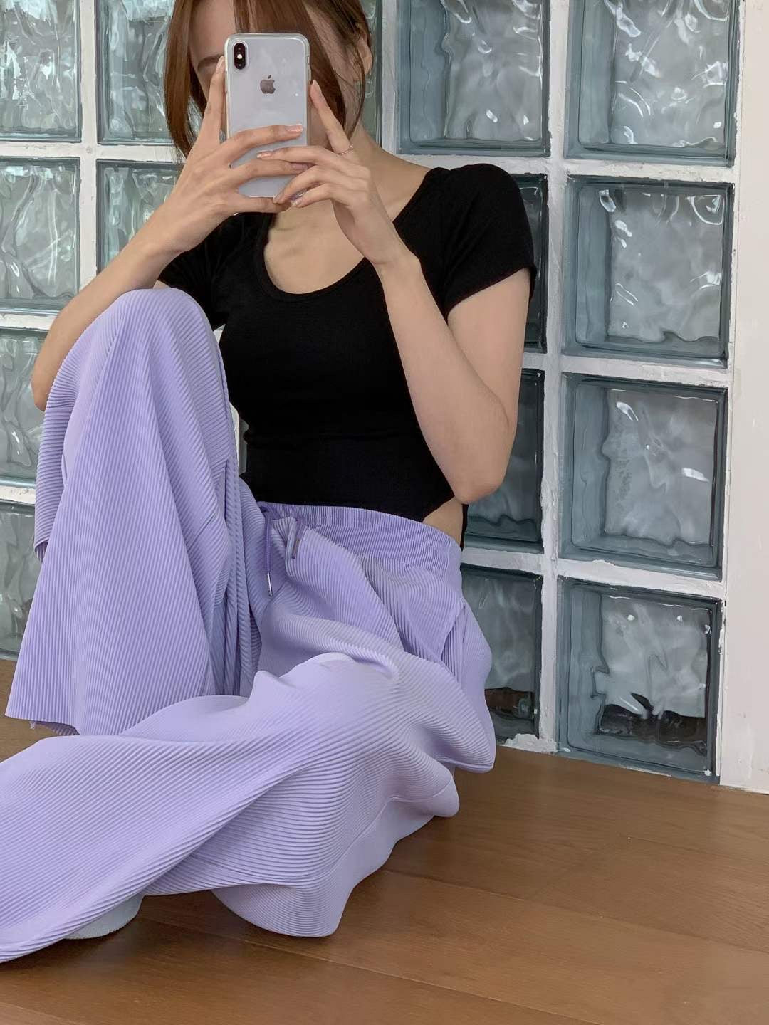 冰爽百摺泡泡褲(太長可剪褲腳)