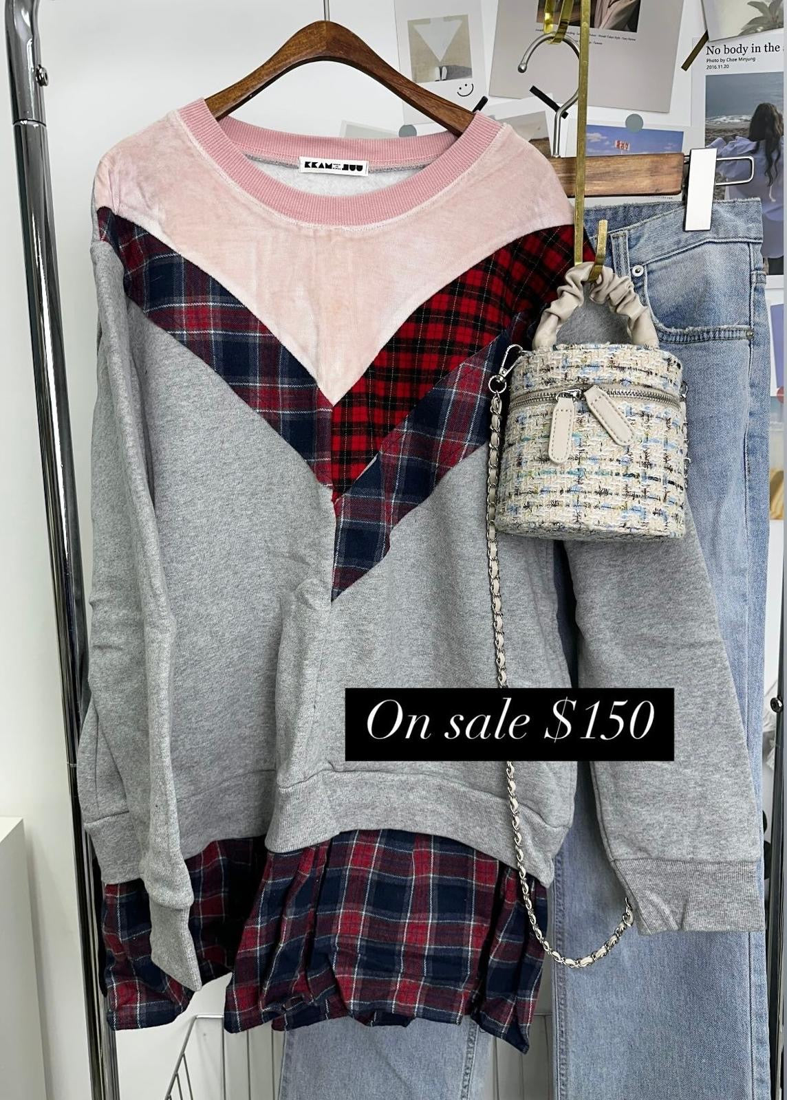 On Sale💜拼色格仔長衛衣