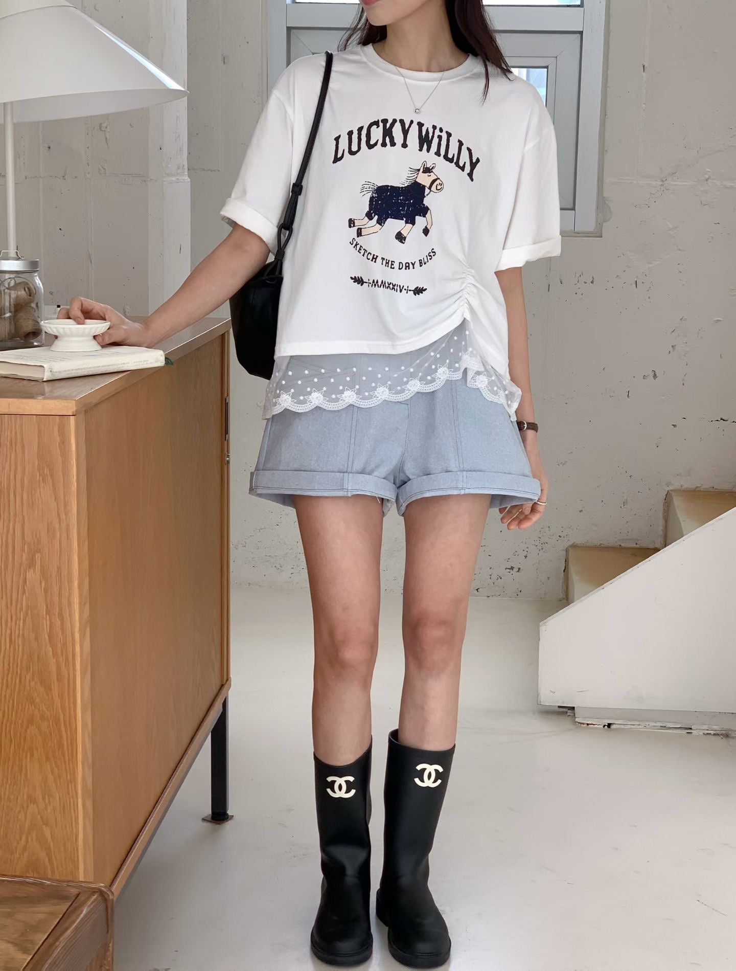 明線橡根腰短褲