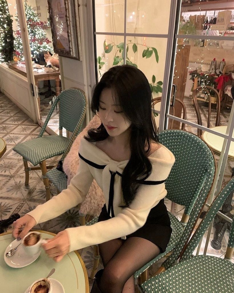 綁帶露膊針織衫